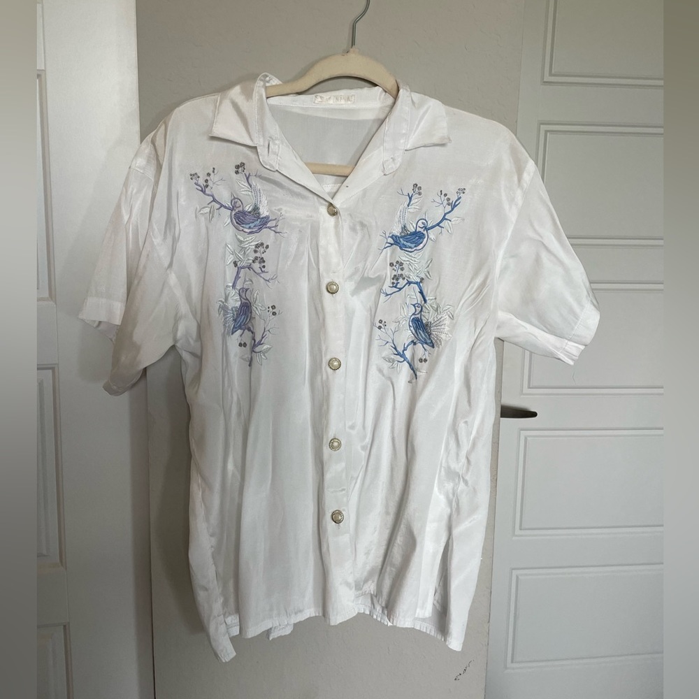 Y2K vintage detailed white blouse with sewn in patchwork detailing & buttons
